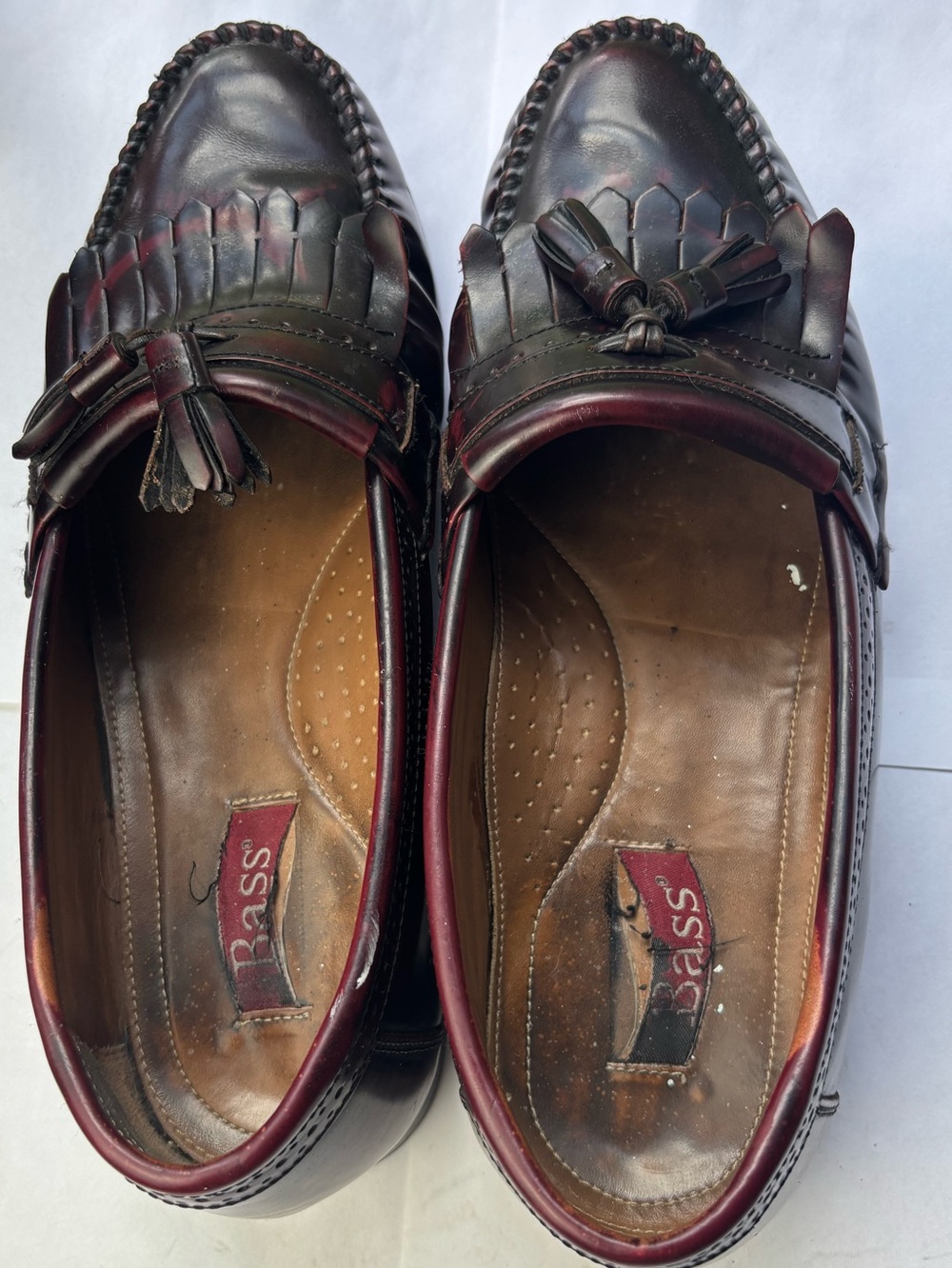 VTG G.H. Bass Weejuns Tassel Kiltie Loafers Burgundy Oxblood Leather Mens 9.5 - Picture 6 of 12